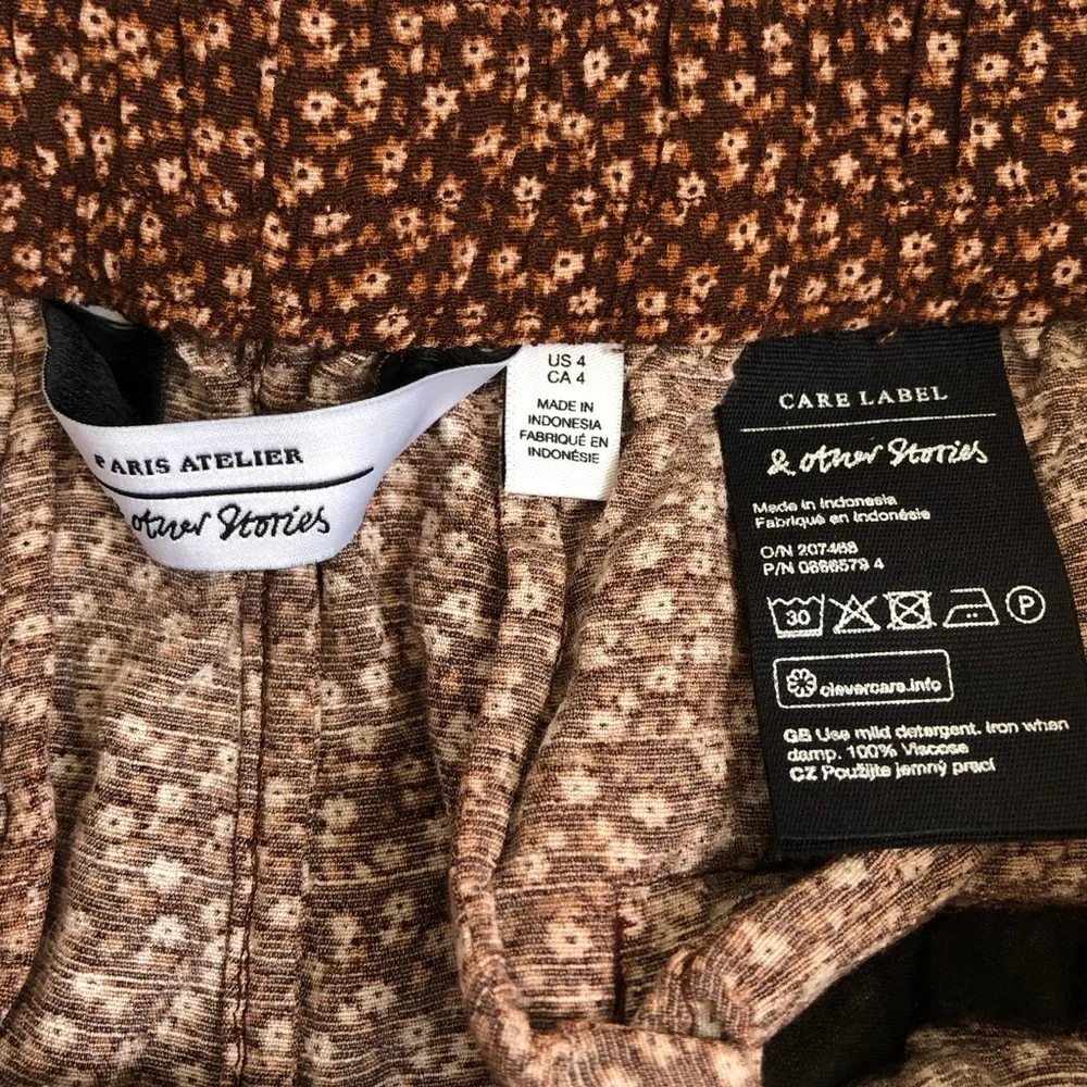 & Other Stories Brown Tan Ditsy Floral Wide Leg Trouser Pants Size 4